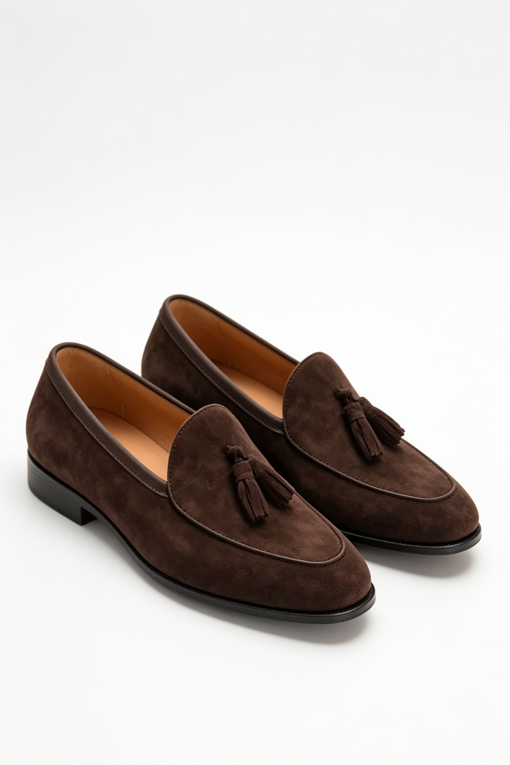 Handcrafted Dark Brown Suede Tassel Loafers