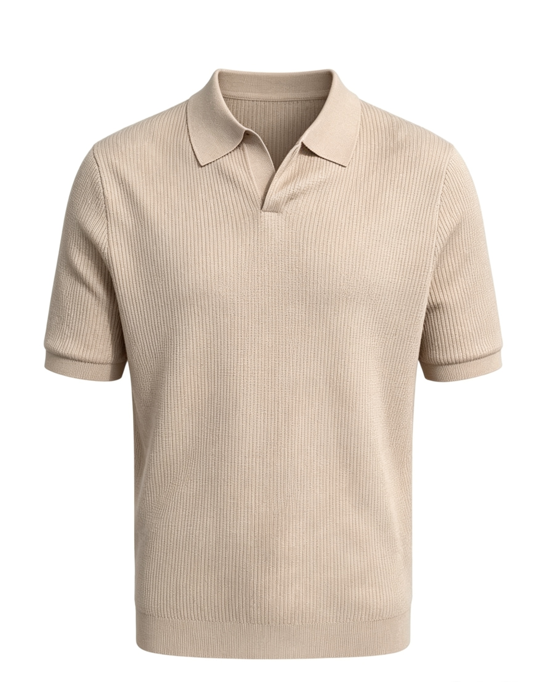 Ribbed Knit Polo Shirt