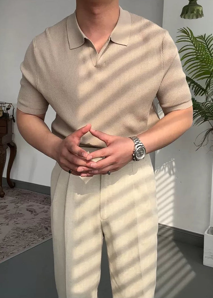 Ribbed Knit Polo Shirt