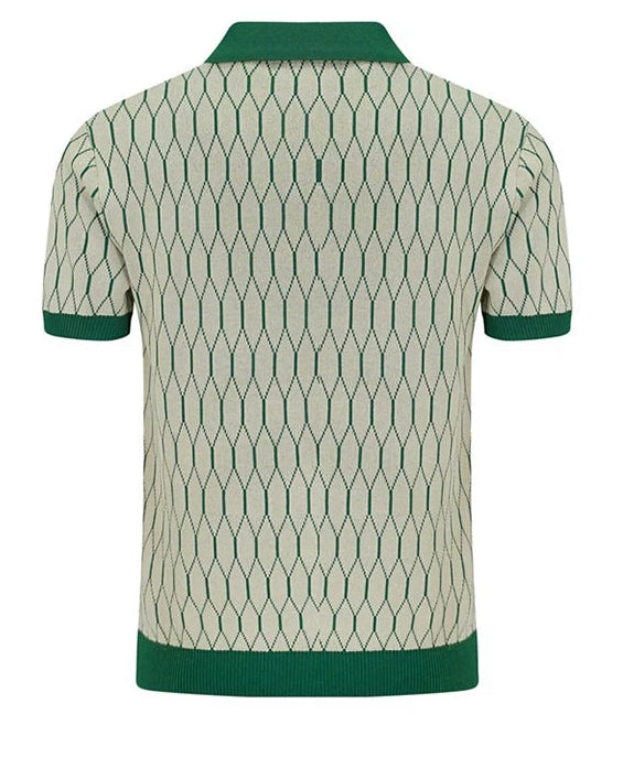 Men’s Old Money Geometric Knit Polo Shirt – Premium Style