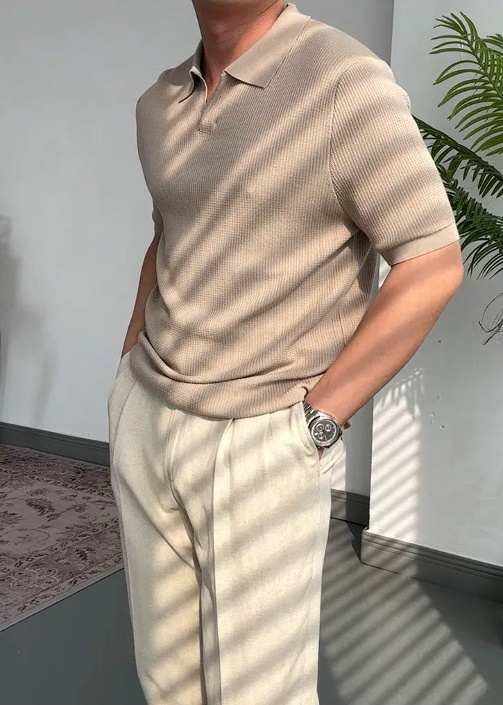 Ribbed Knit Polo Shirt