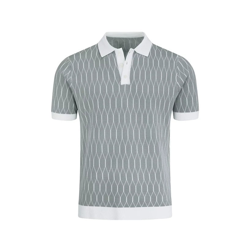 Men’s Old Money Geometric Knit Polo Shirt – Premium Style