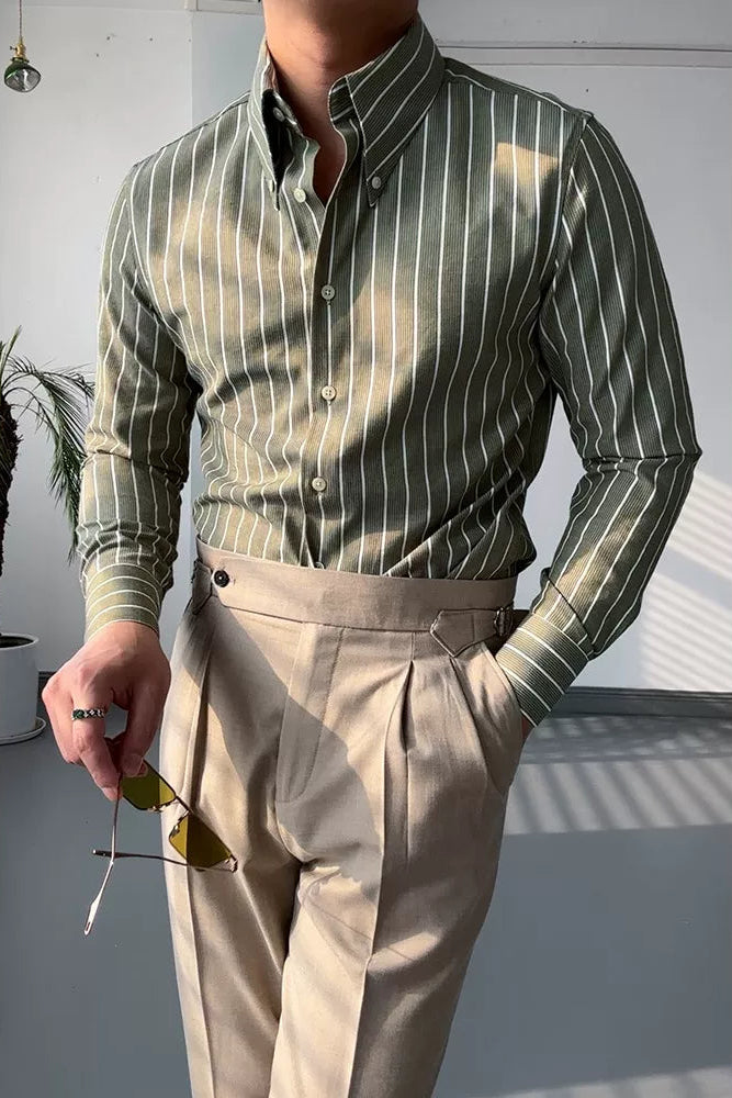 The Kensington Shirt — Sage Stripe