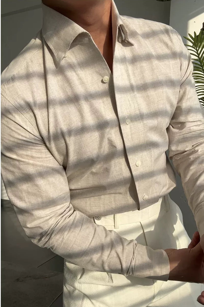 Classic Linen Button-Down Shirt in Neutral Tone