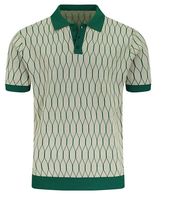 Men’s Old Money Geometric Knit Polo Shirt – Premium Style