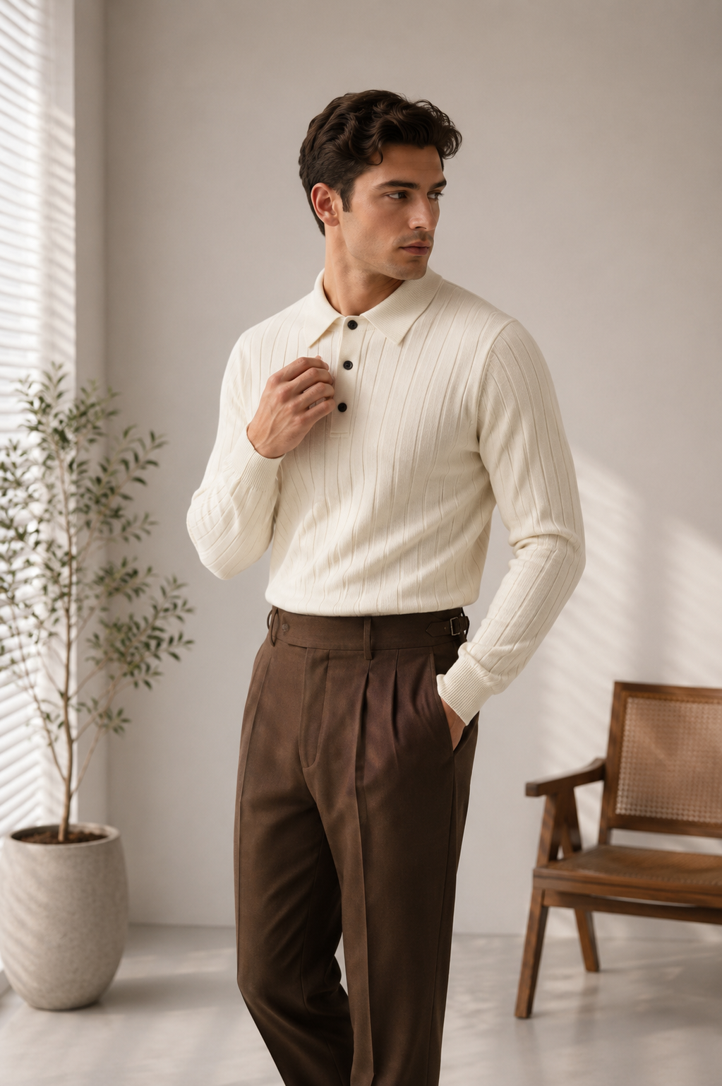 The Ivory Ribbed Polo