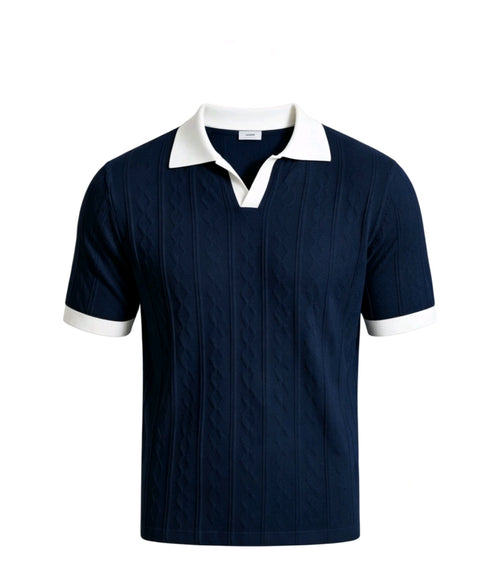 Ribbed Knit Polo Shirt