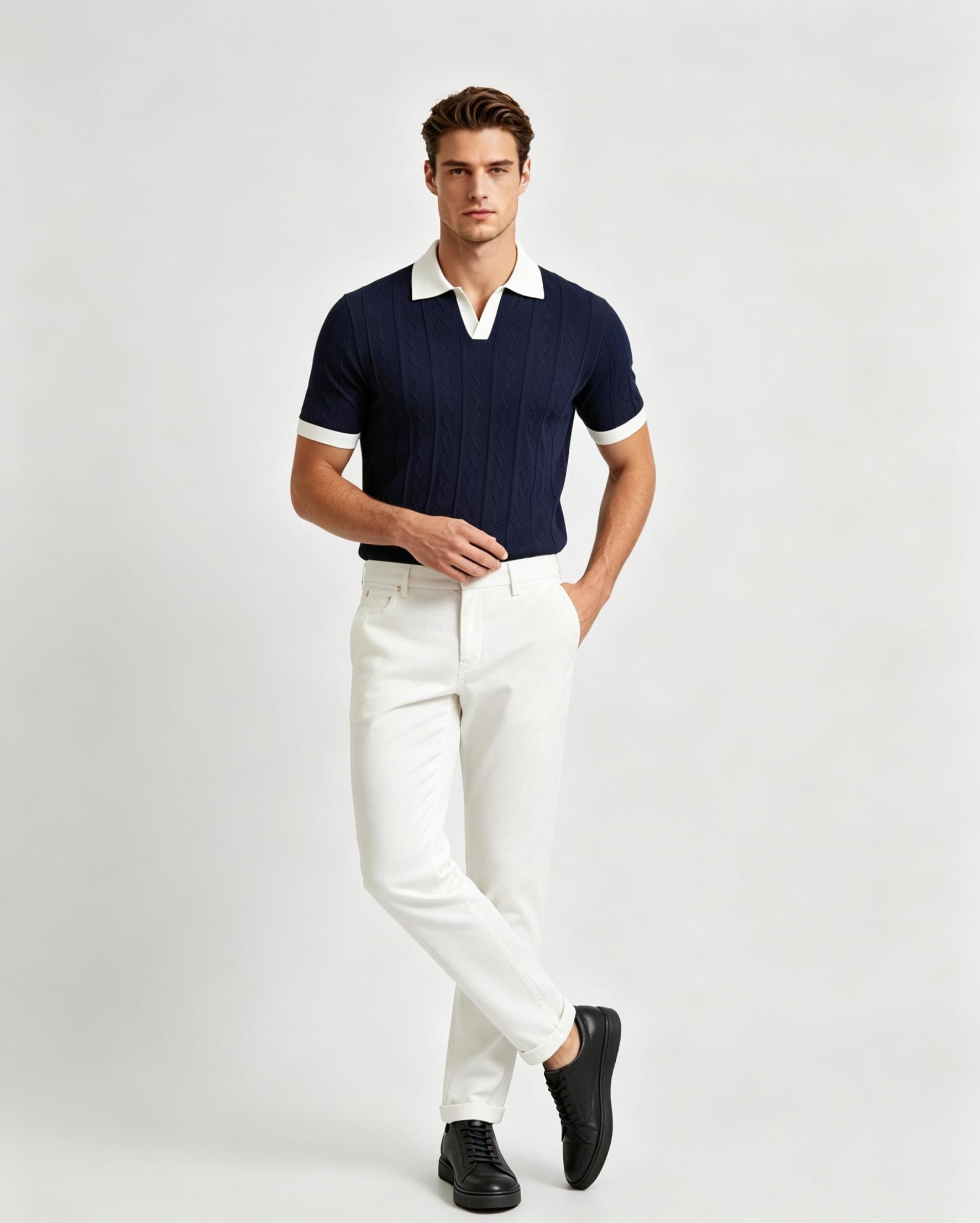 Ribbed Knit Polo Shirt