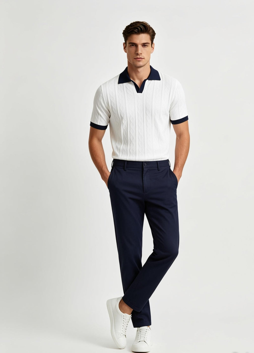 Ribbed Knit Polo Shirt
