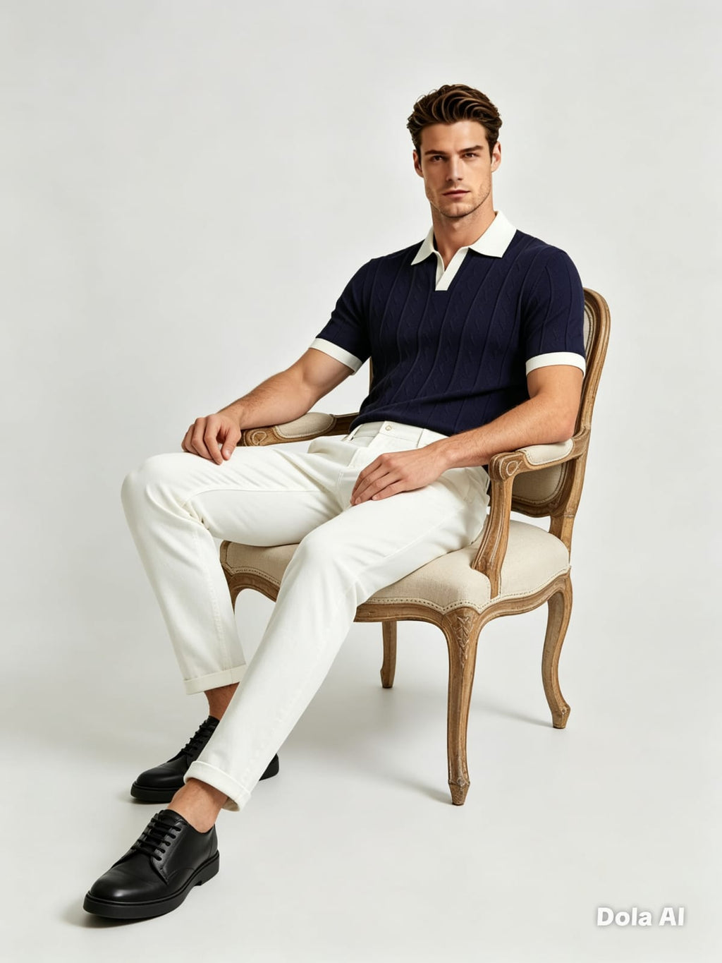 Ribbed Knit Polo Shirt