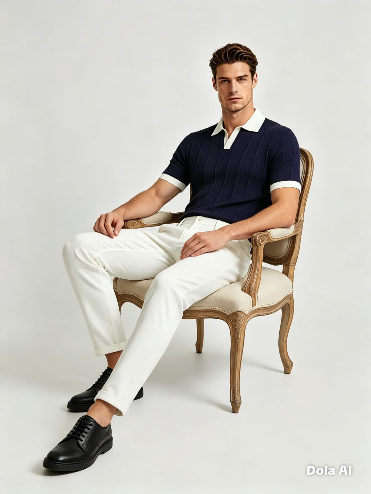 Ribbed Knit Polo Shirt