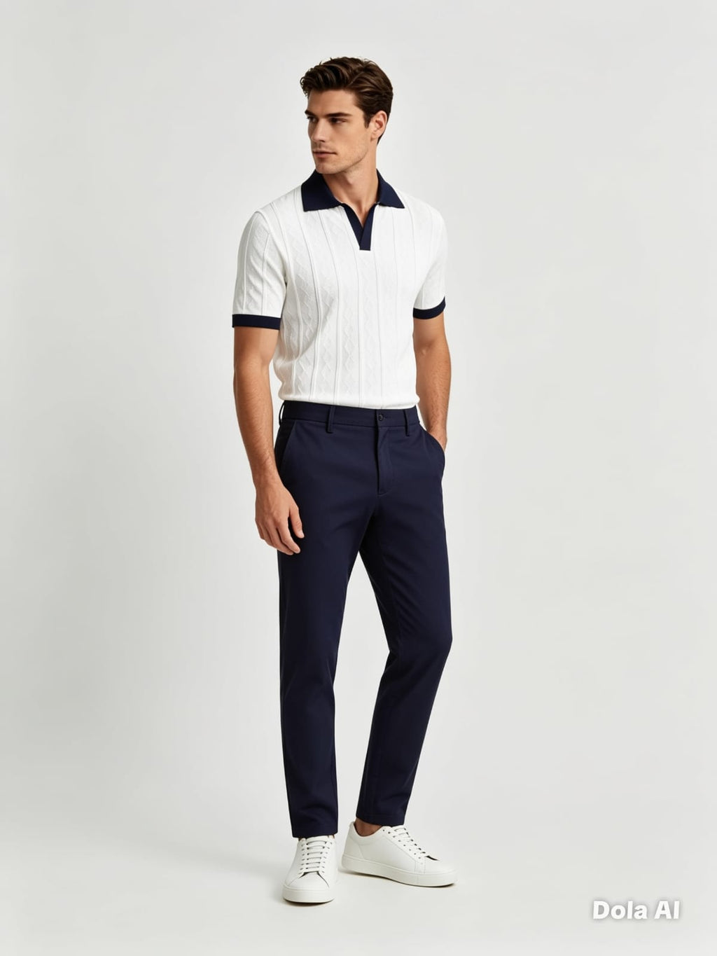 Ribbed Knit Polo Shirt