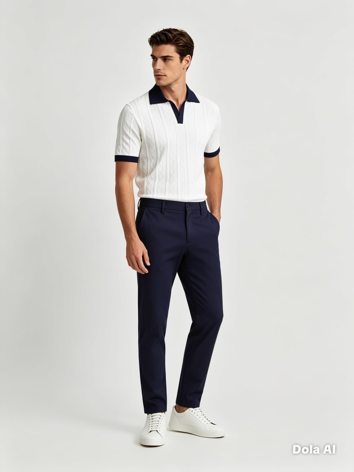 Ribbed Knit Polo Shirt